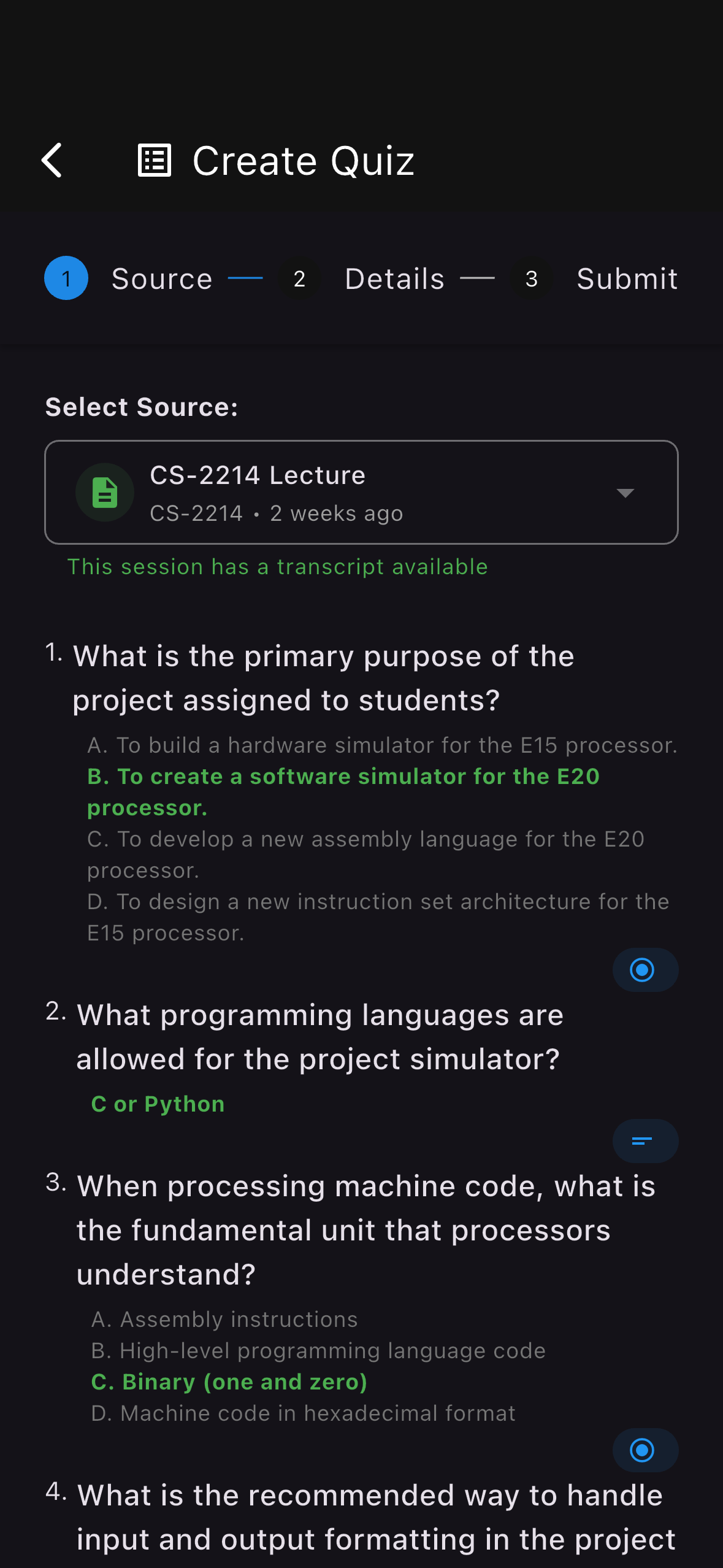 Send quiz to students