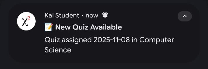 Student notification of new quiz